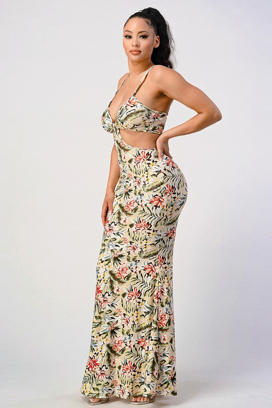 Tropical Cut-Out Maxi Dress