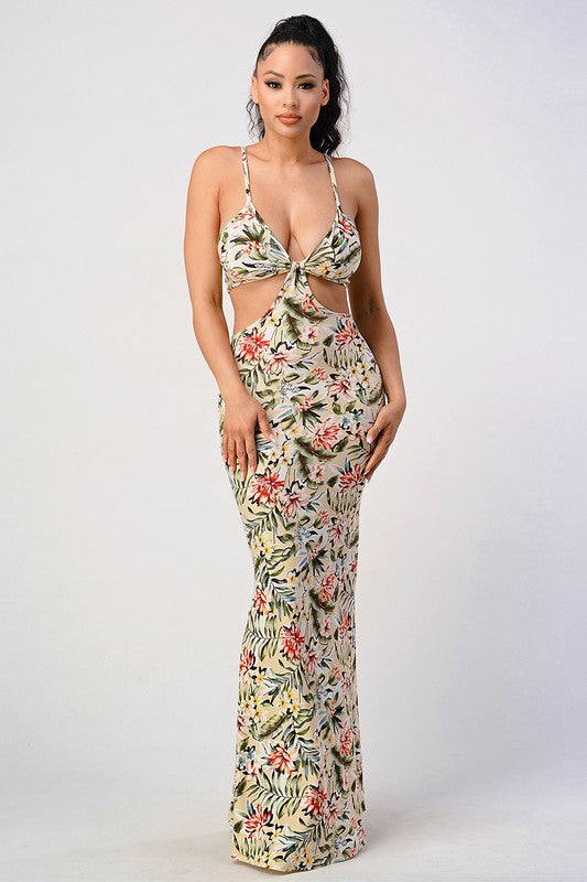 Tropical Cut-Out Maxi Dress