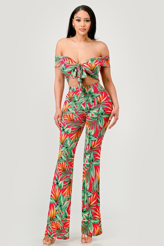 Tropical Two Piece Pant & Cropped Top Set